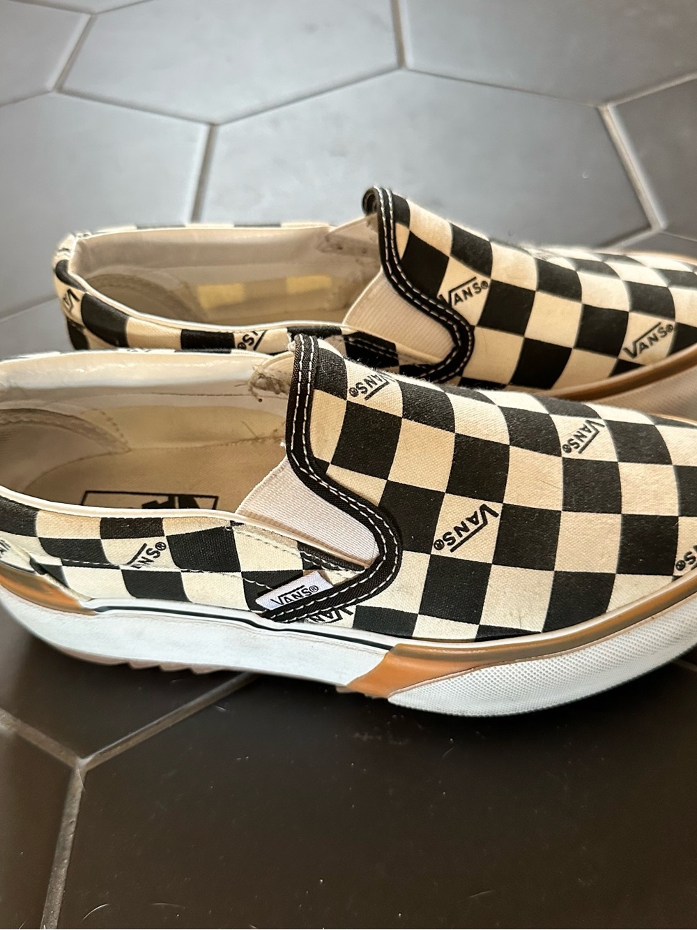 Vans Checkerboard Slip-On Sneakers Black and Cream - Picture 4 of 6